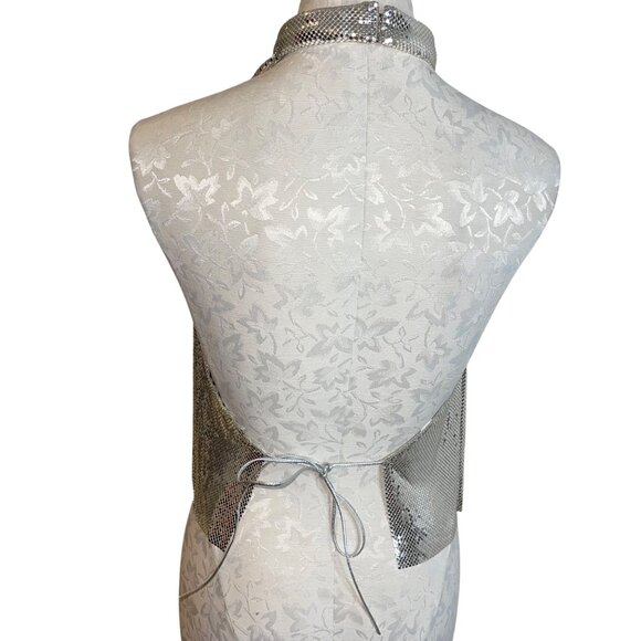 Whiting Davis Vintage 1970s Womens Top One Size Silver Halter Mesh Casual - Picture 9 of 15